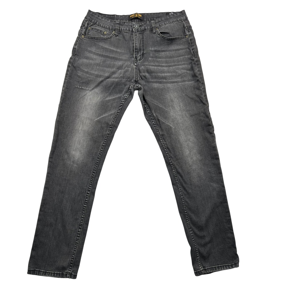 Ring of Fire Jeans Mens 34x30 Black Skinny Fit Faded Denim Pants